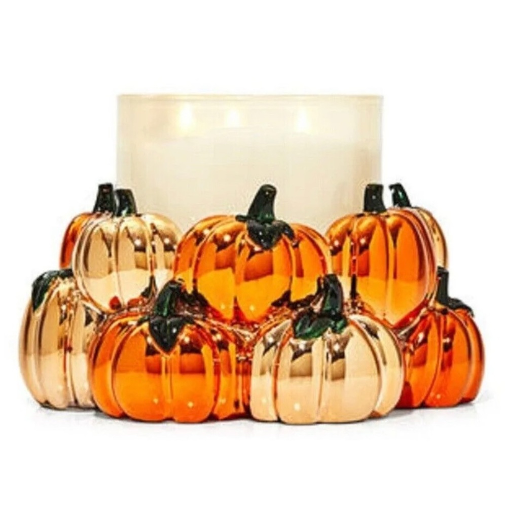 Bath Body Works PUMPKIN PATCH 3 Wick Candle Holder Orange Gold Fall 2022 NEW🍁🧡